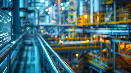 Lithium Production Facility with Financial Data Visualizations in Blurred Background