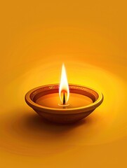 Lit Candle on Yellow Background
