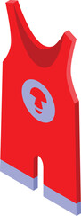 Red wrestling singlet with mushroom icon, sportswear for athletes