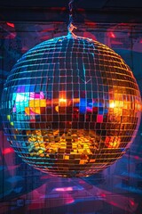 Obraz premium Disco ball reflecting light in a dark room.