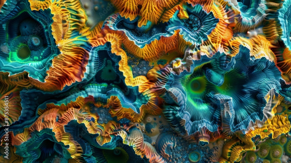 Aufkleber A close-up image of a vibrant coral reef displaying an array of colorful corals, showcasing the intricate and diverse marine life found in underwater ecosystems.