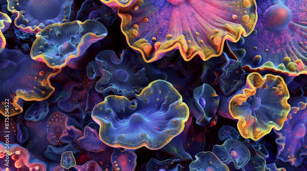 Poster an abstract representation of coral reef patterns showcasing vivid colors and intricate textures, cr