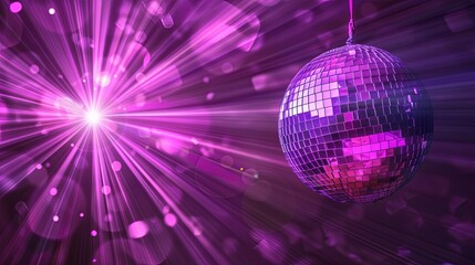 Obraz premium Purple Disco Ball With Light Beams.