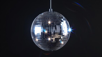 Obraz premium Shiny disco ball on black background.