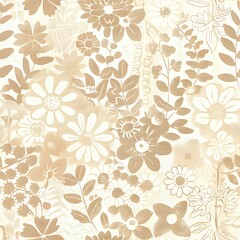 Obraz premium Enchanting Beige Floral and Leaf Seamless Pattern for Prints