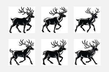 vector silhouette of deer set
