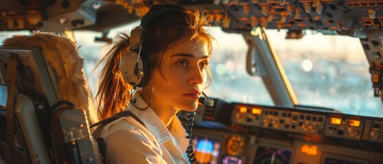 Female Pilot In Cockpit