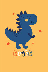 cute dino with flat design isolated on yellow