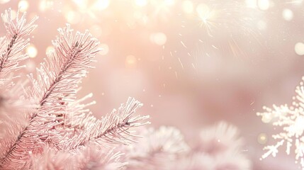 Delicate Winter Background with Frosted Pine Branches.