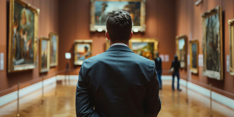 Man Admiring Art in a Gallery