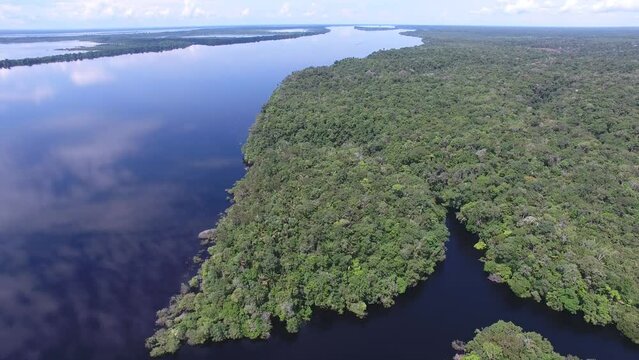 Aerial view of Anavilhas, the biggeste river archipelago of the world, in the Negro River, with  islands covered by igap&oacute;s, flooded vegetation - Amazon Region - Novo Air&atilde;o, Amazonas, Brazil