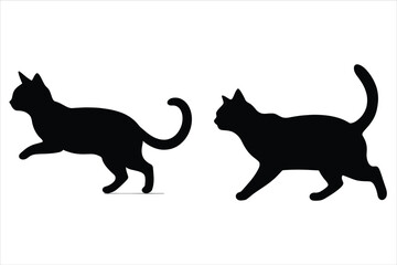 Cat chasing or playing silhouette