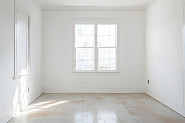 Fototapeta premium A white room with a window and a wall