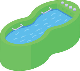 Modern oval green empty outdoor jacuzzi relaxing in the sun, perfect for illustrating vacation rentals, spas, or relaxation