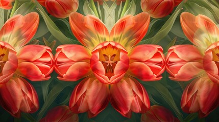 Obraz premium Fine art symmetrical fractal color pattern of tulips in vintage style