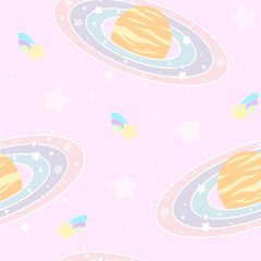 Fototapeta premium adorable galaxy and planet pastel seamless pattern background