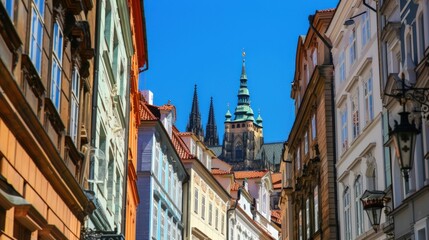 Fototapeta premium A beautiful cityscape with a large cathedral and a small building. Generate AI image