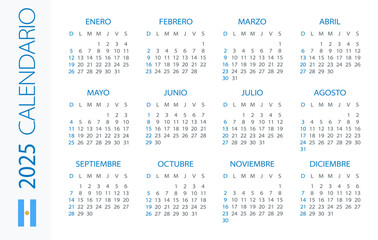 Calendar 2025 Horizontal - illustration. Argentinian version