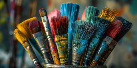 Fototapeta premium A Bunch of Paintbrushes Close-Up