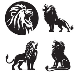 4 sets black of  Lion Roaring silhouette isolated on white background png jpeg eps transparents