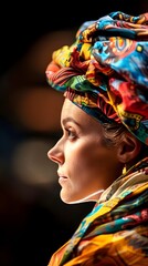 Obraz premium Dramatic and Colorful Headwear Worn by Actor Rehearsing Script