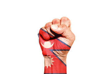 Fototapeta premium Man hand fist of Nepal flag painted, fist flag, Strength, Power, Protest concept.