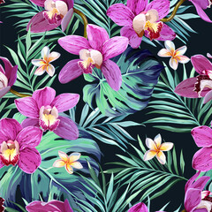 Tropical pattern. Paradise plants and flowers. Hawaiian pattern. Exotic, tropics