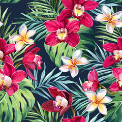 Tropical pattern. Paradise plants and flowers. Hawaiian pattern. Exotic, tropics