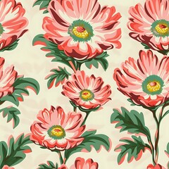 Large Flower Staggered Grid Fabric Pattern