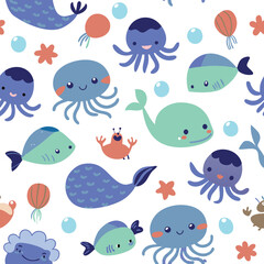 seamless pattern with fishes, seamless pattern with fish, seamless pattern with birds. Fish and Birds Designs for Fabric, Wallpaper, and Graphics