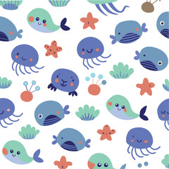 seamless pattern with fishes, seamless pattern with fish, seamless pattern with birds. Fish and Birds Designs for Fabric, Wallpaper, and Graphics