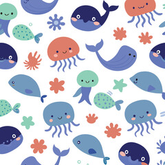 seamless pattern with fishes, seamless pattern with fish, seamless pattern with birds. Fish and Birds Designs for Fabric, Wallpaper, and Graphics