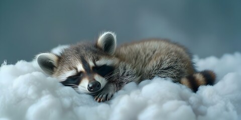 Obraz premium Cute Looping Animation of a Baby Raccoon Sleeping on a Cloud for Bedtime Lullabies. Concept Baby Raccoon, Sleeping, Cloud, Animation, Lullabies