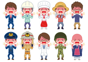 怒りのポーズ、表情・働く人・男性