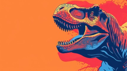Naklejka premium Vivid abstract dinosaur art with orange background and snarling pose