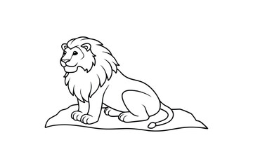 A line art illustration of a majestic lion sitting on a rock is perfect for a children's coloring book