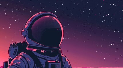 Futuristic astronaut in space, stars background, pinkish hue illustration