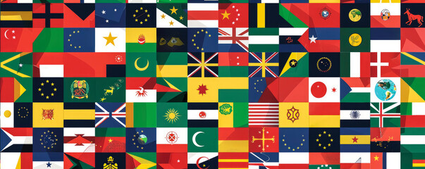 Flag background. A schematic design with stylized world flags, the composition reflects global diversity and the beauty of different cultures