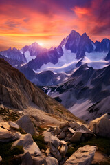 Spectacular Sunset over Mountain Range: A Mesmerizing Spectacle of Nature's Majesty