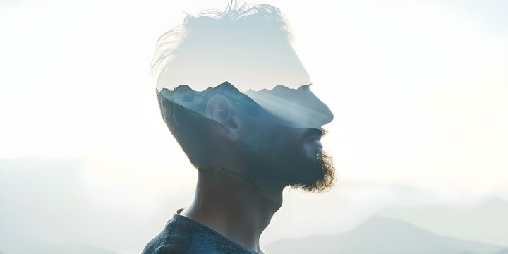 The Unity of Nature and Man Double Exposure of a Man's Face and Mountains. Concept Portraiture, Landscape, Double Exposure, Nature Connection, Artistic Duality