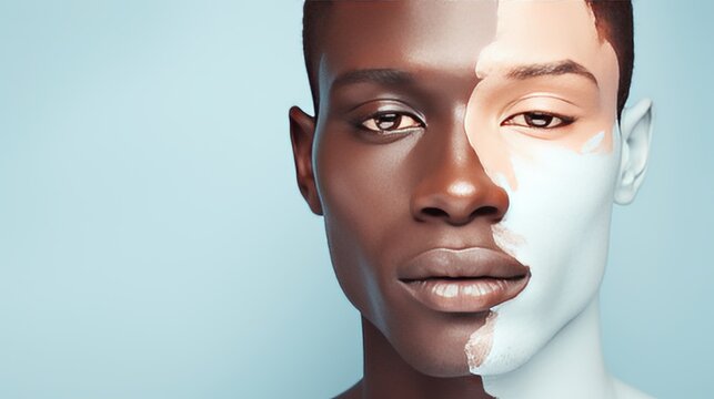 Portrait of a man with vitiligo showing skin contrast diversity concept