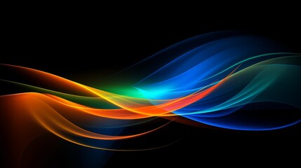 Vibrant Abstract Wave Background with Colorful Light Streaks on Black, Energetic Concept