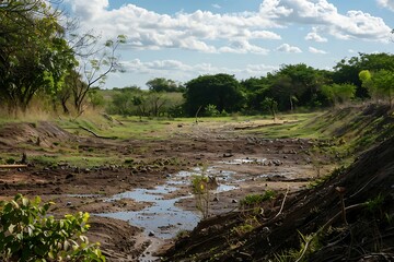 Obraz premium A community project landscape view of a river in the middle of the forest
