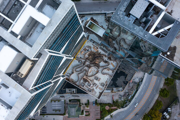 Condo construction site top down drone view.