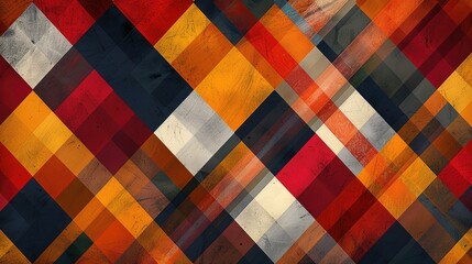 Abstract geometric pattern with vibrant colored rectangles creating a plaid-like design. Perfect background for various creative projects.