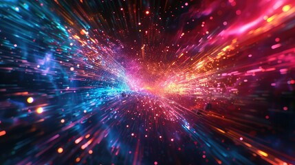 Naklejka premium Vibrant abstract light speed background with colorful streaks, capturing the essence of fast motion and cosmic energy in a digital artwork.