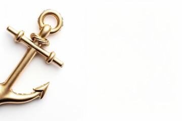 Minimalist gold anchor on white background symbolizing stability, nautical themes, and maritime elegance. Perfect for design and inspiration.