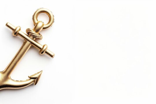 Minimalist gold anchor on white background symbolizing stability, nautical themes, and maritime elegance. Perfect for design and inspiration.