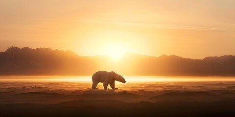 Contrasting Digital Art Polar Bear Silhouette in Desert Landscape. Concept Digital Art, Contrasting, Polar Bear, Silhouette, Desert Landscape