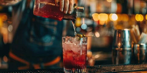 A bartender pouring a drink into a glass generated by AI